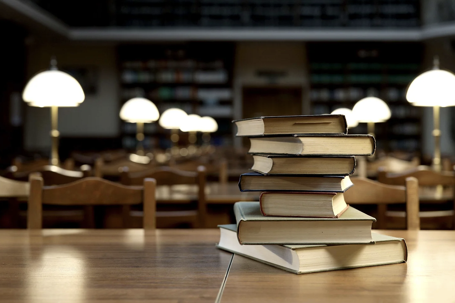 Stack of books in library